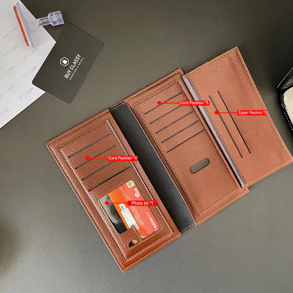 Long Wallet & Card Holder - Slim Design with ID Photo Frame, Multiple Card Slots