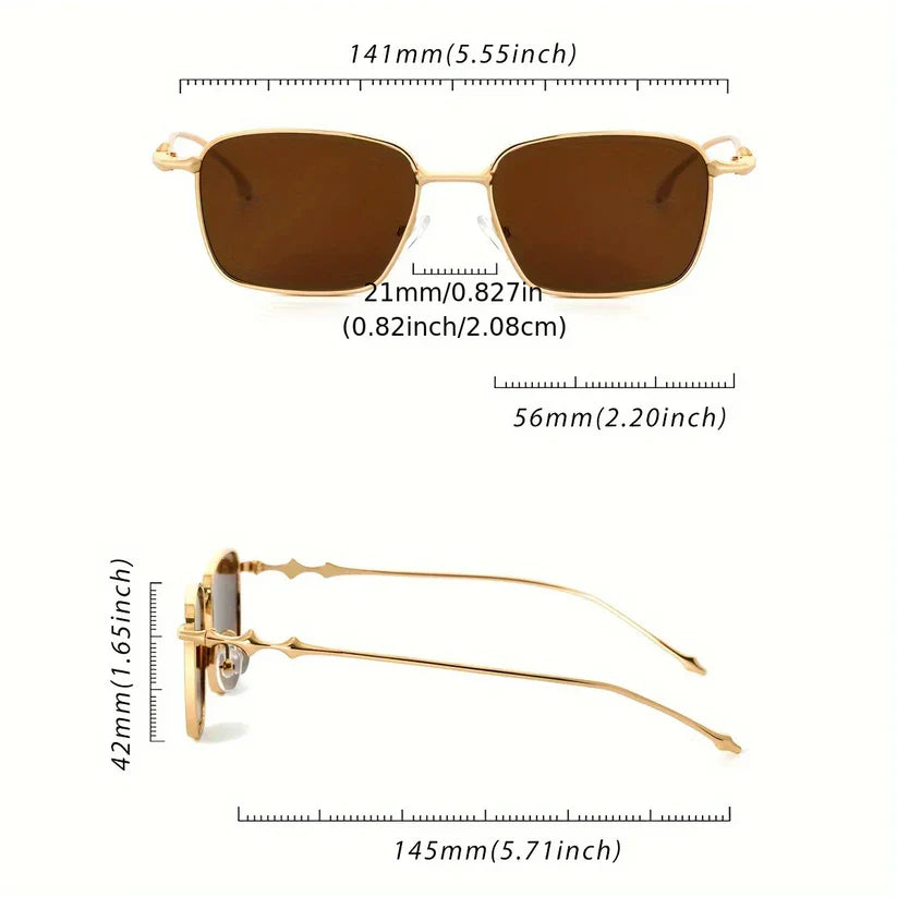 Metal Frame Fashion Glasses with Gradient Blue Lenses & Golden-Tone Rectangular Design